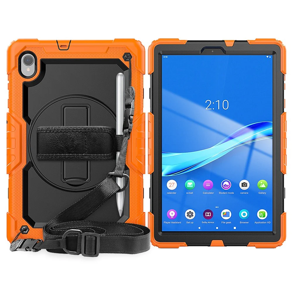For Lenovo M10 Plus / Smart Tab M10 FHD Plus Silicone+PC Tablet Case Hand Strap Kickstand Shockproof Cover with Shoulder Strap - Orange - Image 2