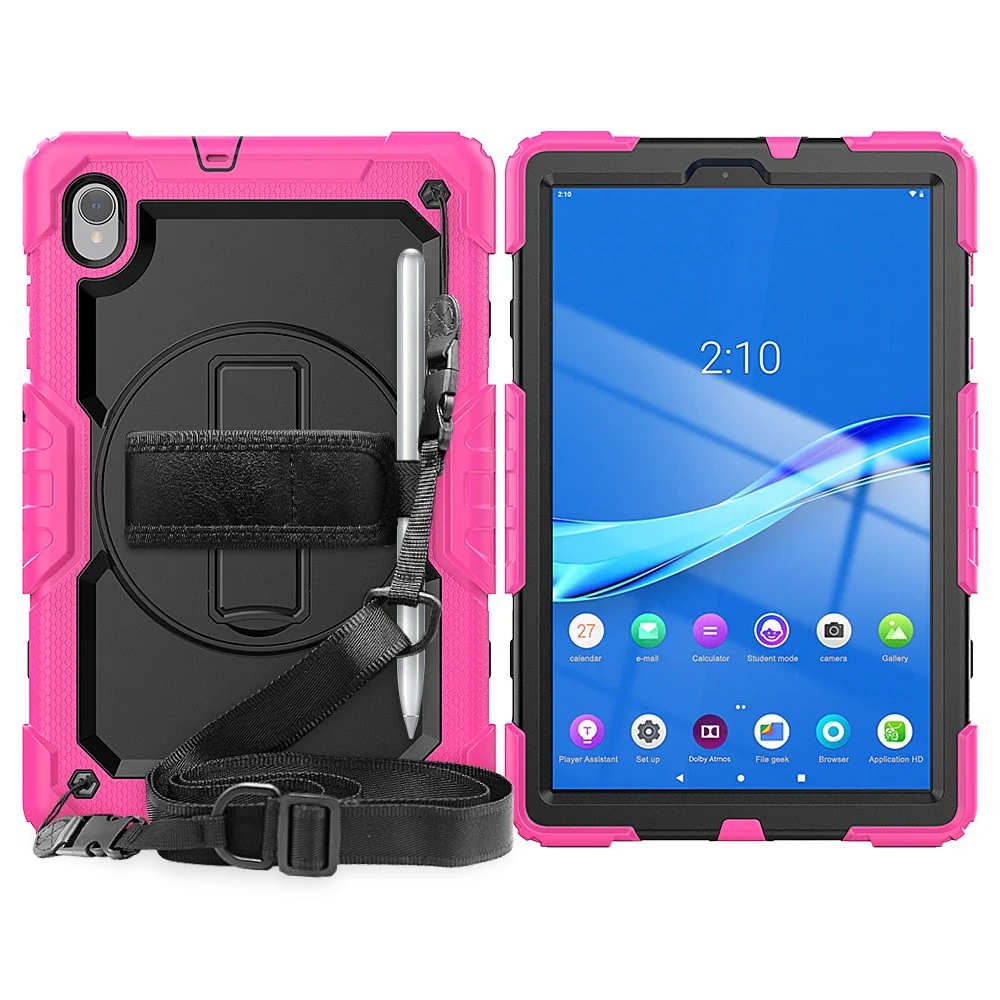 For Lenovo M10 Plus / Smart Tab M10 FHD Plus Silicone+PC Tablet Case Hand Strap Kickstand Shockproof Cover with Shoulder Strap - Rose - Image 2