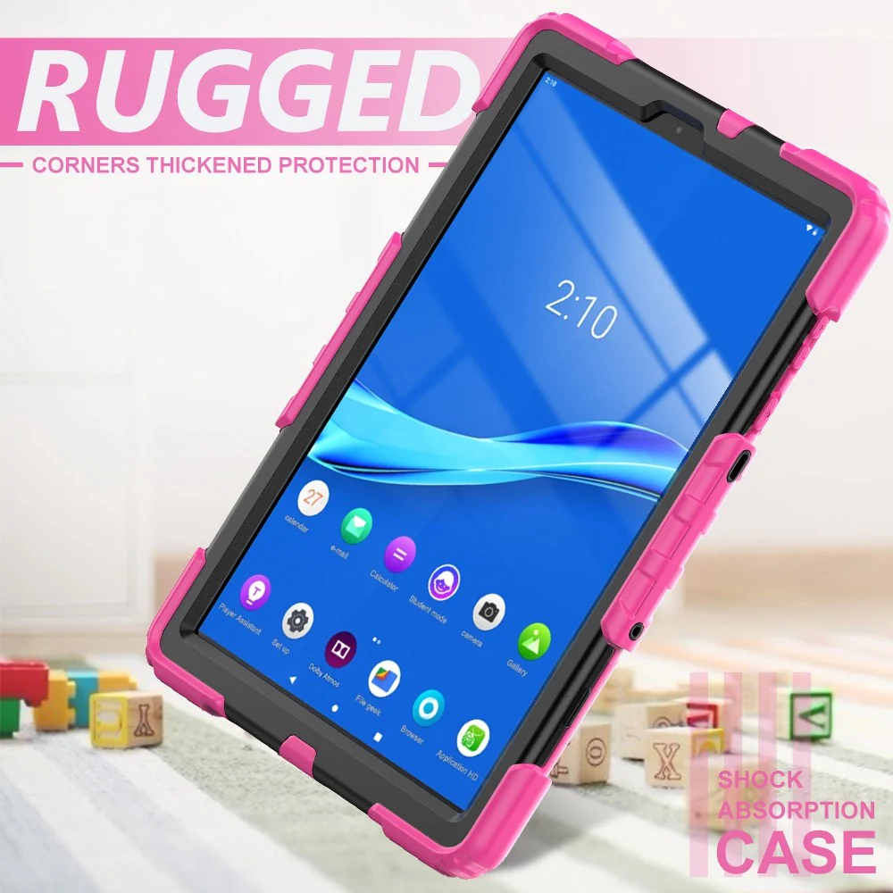 For Lenovo M10 Plus / Smart Tab M10 FHD Plus Silicone+PC Tablet Case Hand Strap Kickstand Shockproof Cover with Shoulder Strap - Rose - Image 6