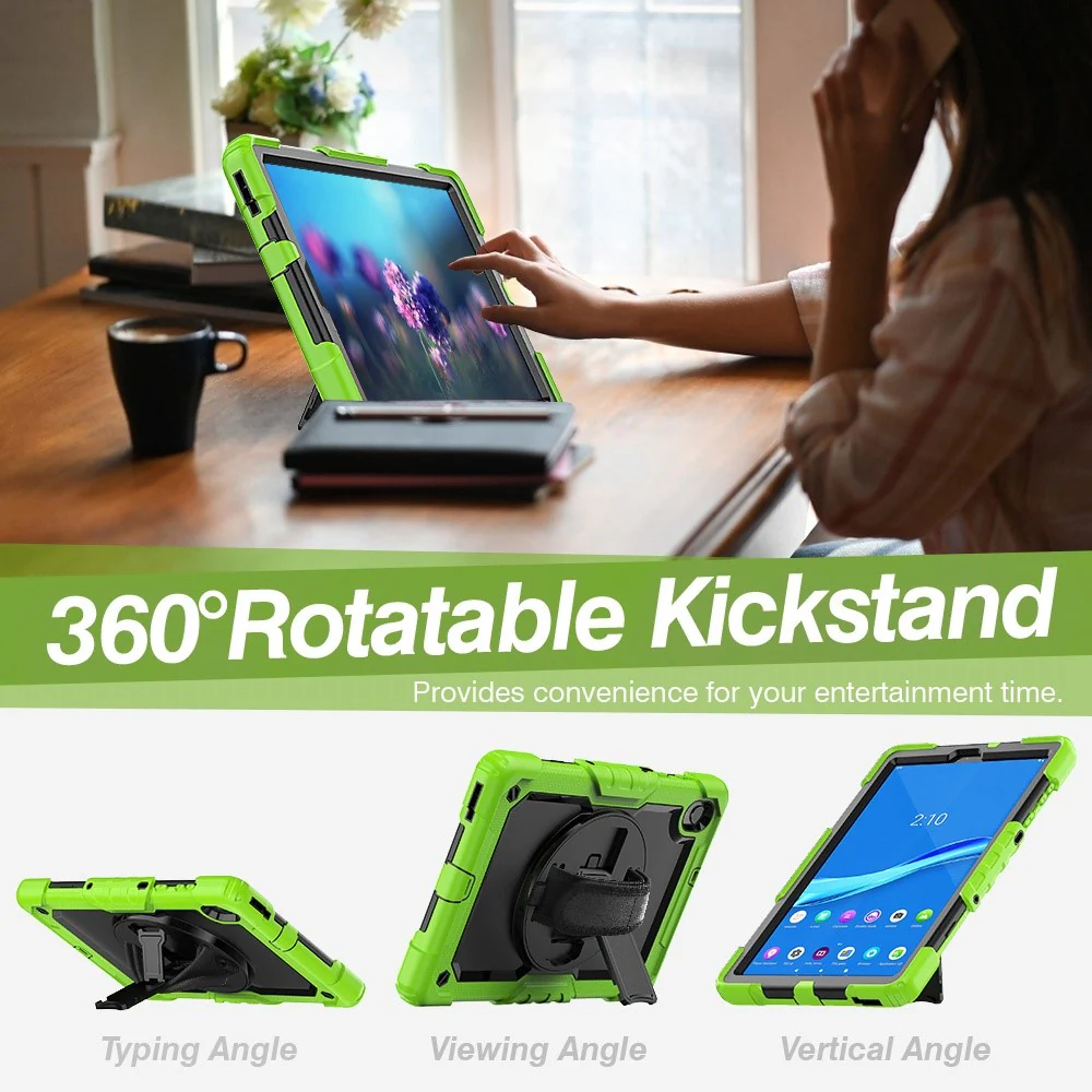 For Lenovo M10 Plus / Smart Tab M10 FHD Plus Silicone+PC Tablet Case Hand Strap Kickstand Shockproof Cover with Shoulder Strap - Yellowgreen - Image 4