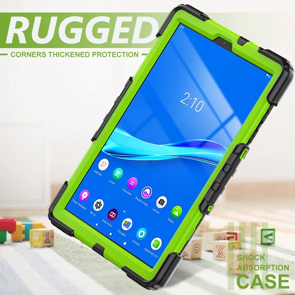 For Lenovo M10 Plus / Smart Tab M10 FHD Plus Silicone+PC Tablet Case Hand Strap Kickstand Shockproof Cover with Shoulder Strap - Yellowgreen PC / Black - Image 6