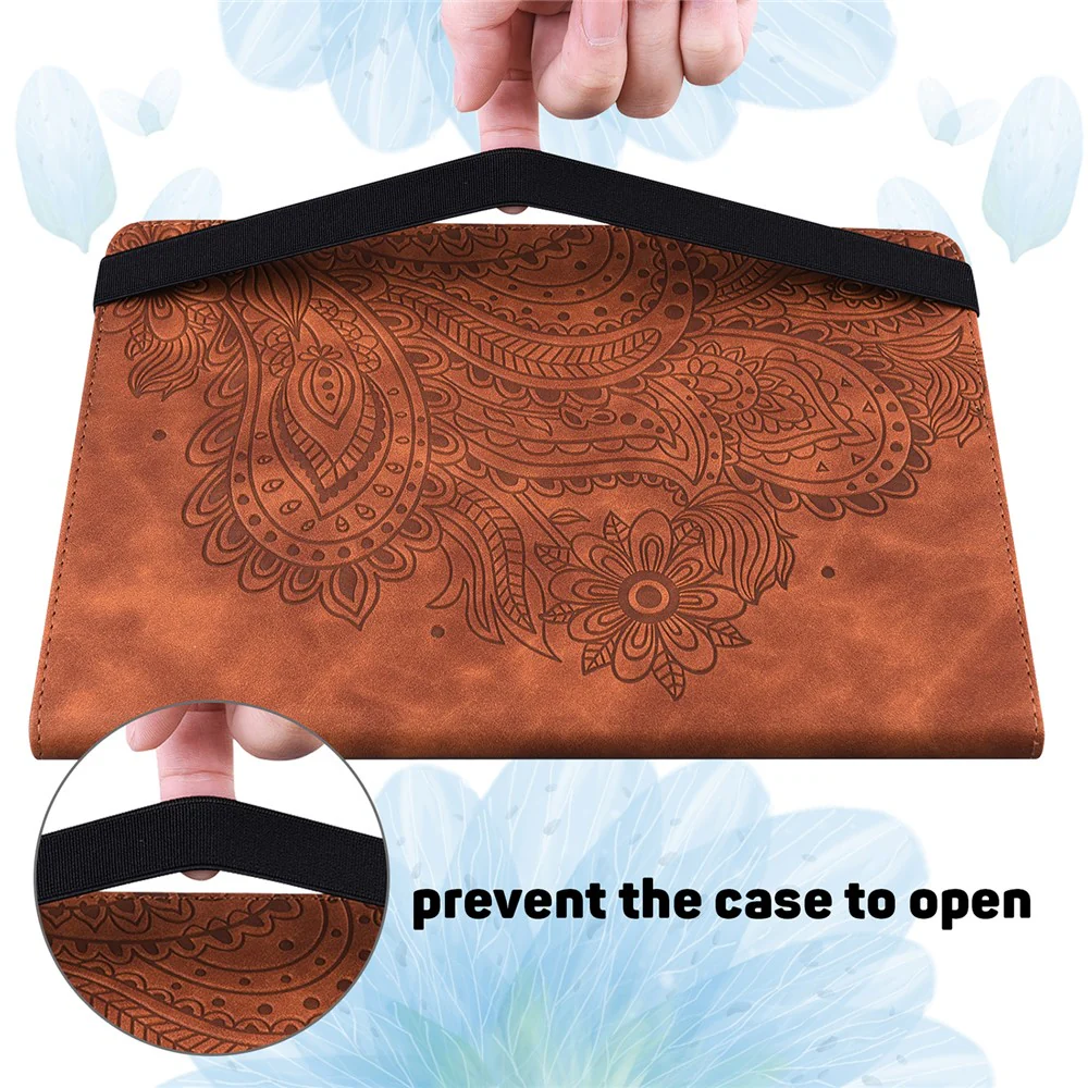 For Lenovo M10 Plus / Smart Tab M10 FHD Plus X606F Imprinted Flower Pattern Leather Wallet Stand Tablet Protective Shell - Brown - Image 8