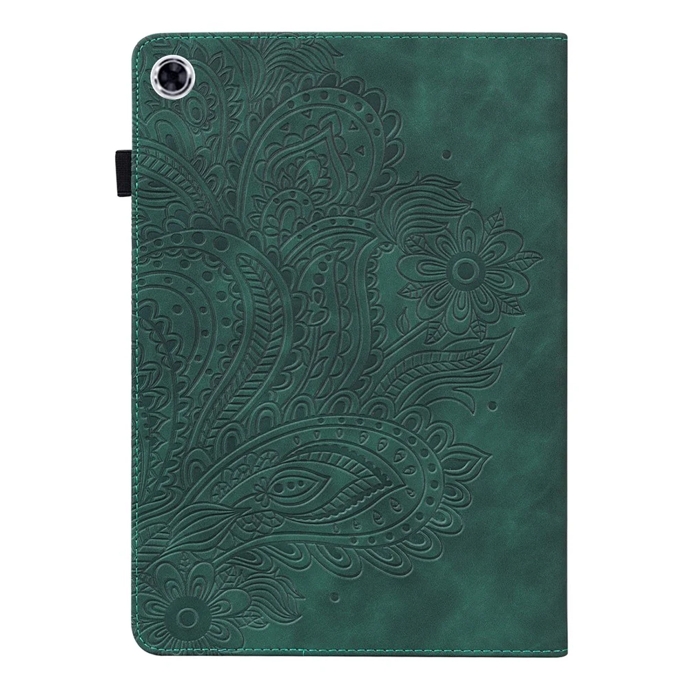 For Lenovo M10 Plus / Smart Tab M10 FHD Plus X606F Imprinted Flower Pattern Leather Wallet Stand Tablet Protective Shell - Green - Image 2