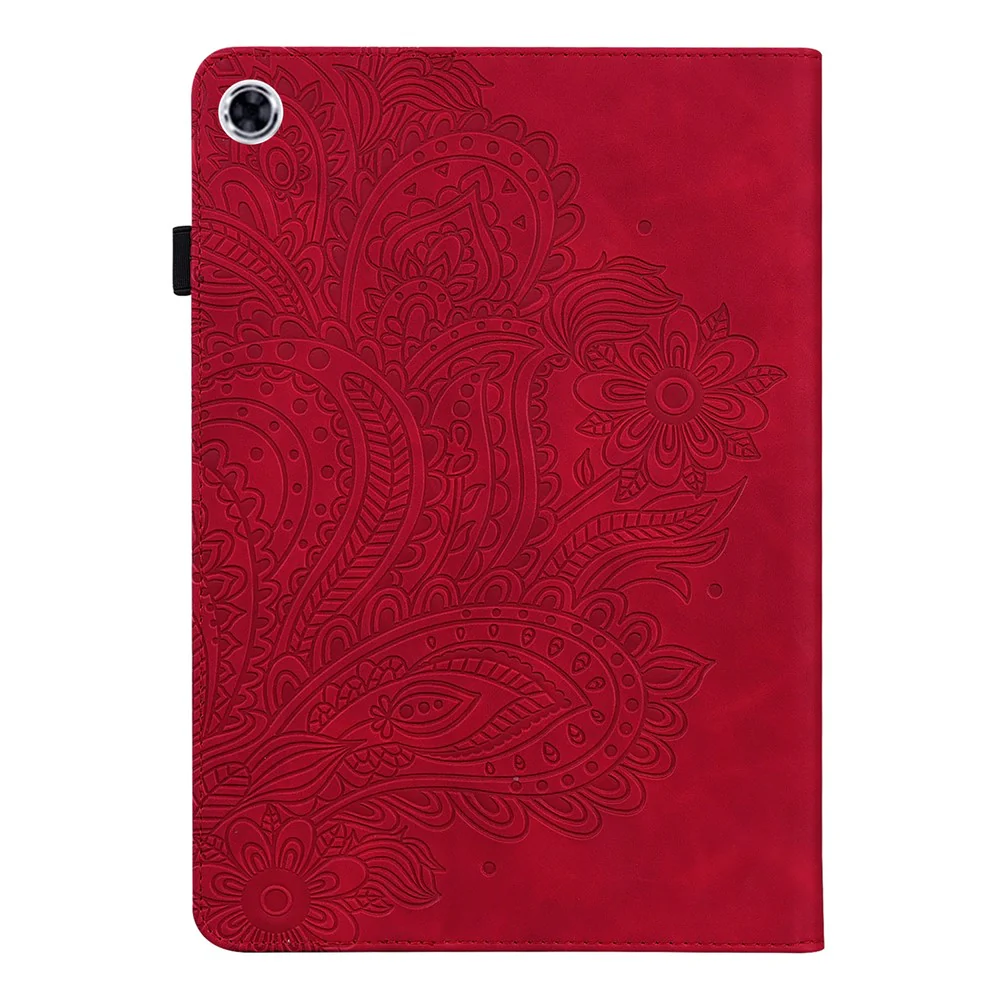 For Lenovo M10 Plus / Smart Tab M10 FHD Plus X606F Imprinted Flower Pattern Leather Wallet Stand Tablet Protective Shell - Red - Image 2
