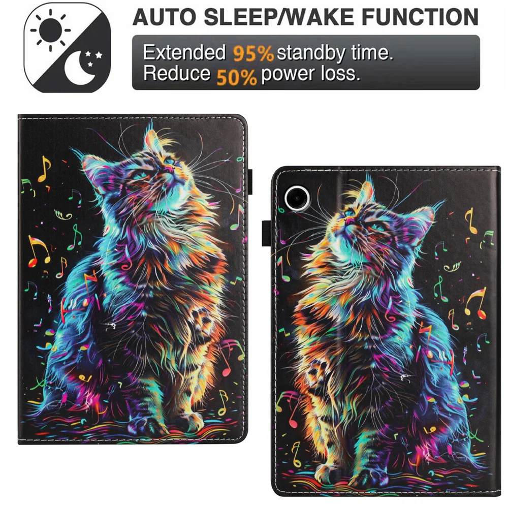 For Lenovo M10 Plus TB-X606F Case Pattern Leather Tablet Cover with Auto Sleep / Wake, Card Holder - Musical Note Cat - Image 6
