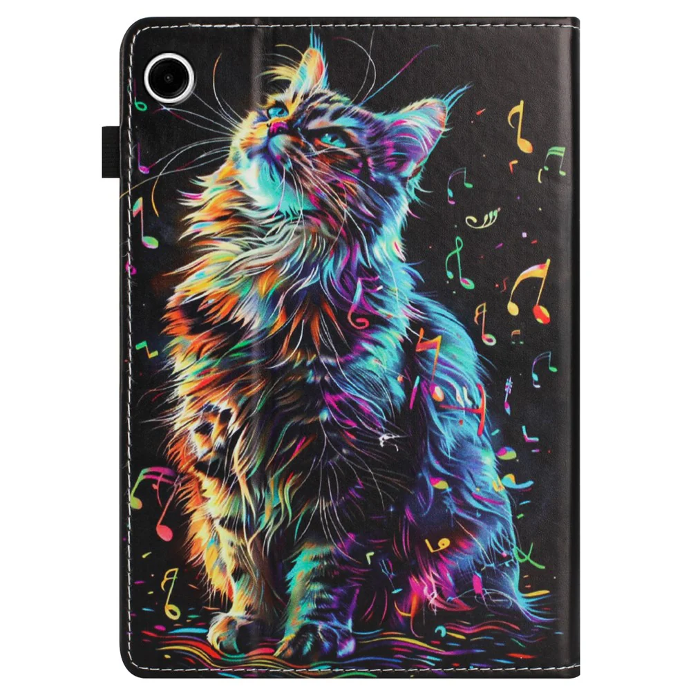 For Lenovo M10 Plus TB-X606F Case Pattern Leather Tablet Cover with Auto Sleep / Wake, Card Holder - Musical Note Cat - Image 8