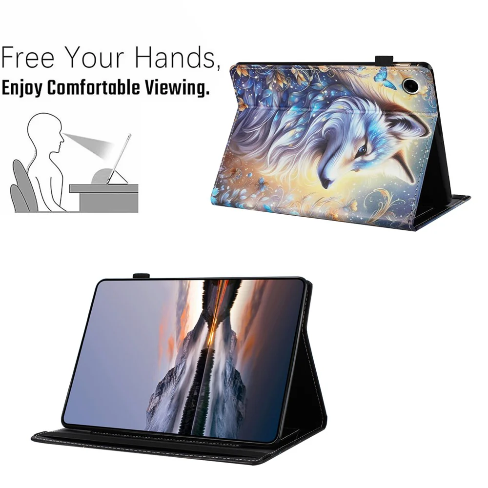 For Lenovo M10 Plus TB-X606F Case Pattern Leather Tablet Cover with Auto Sleep / Wake, Card Holder - White Wolf - Image 5