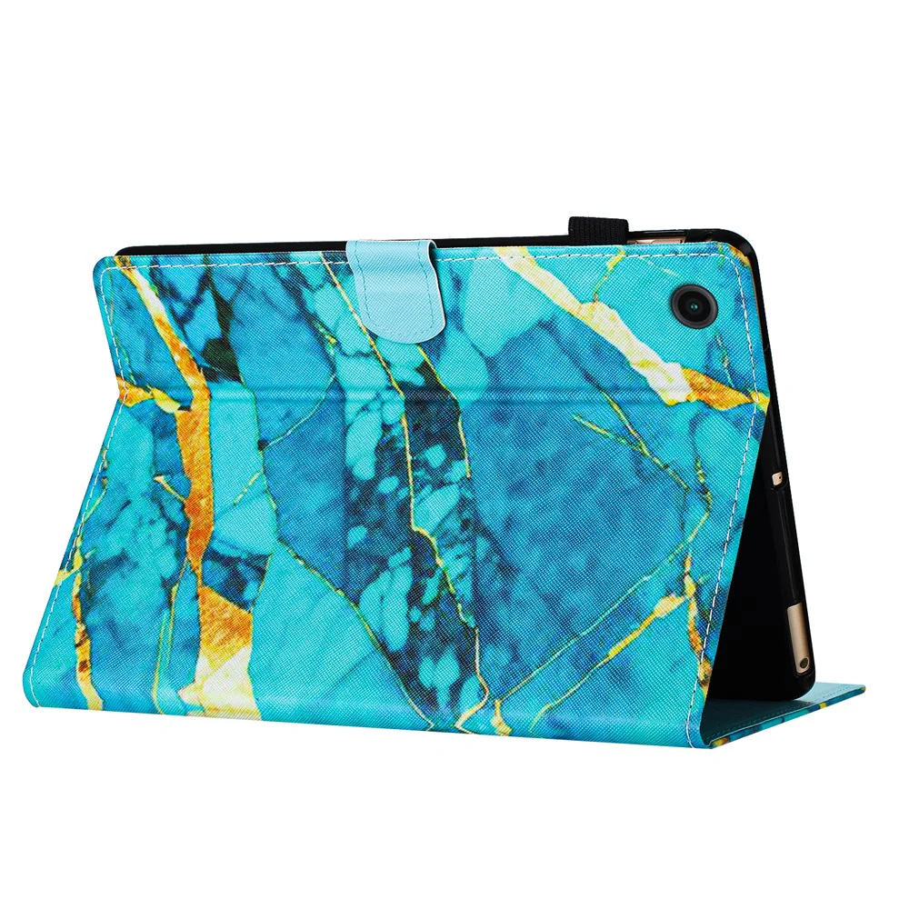 For Lenovo M10 Plus X606F Pattern Folio Cover PU Leather Stand Tablet Case - Gold+Blue Marble - Image 4