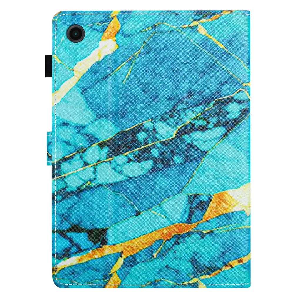 For Lenovo M10 Plus X606F Pattern Folio Cover PU Leather Stand Tablet Case - Gold+Blue Marble - Image 7