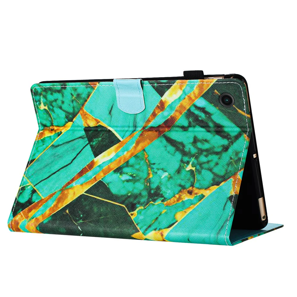 For Lenovo M10 Plus X606F Pattern Folio Cover PU Leather Stand Tablet Case - Gold+Green Marble - Image 4