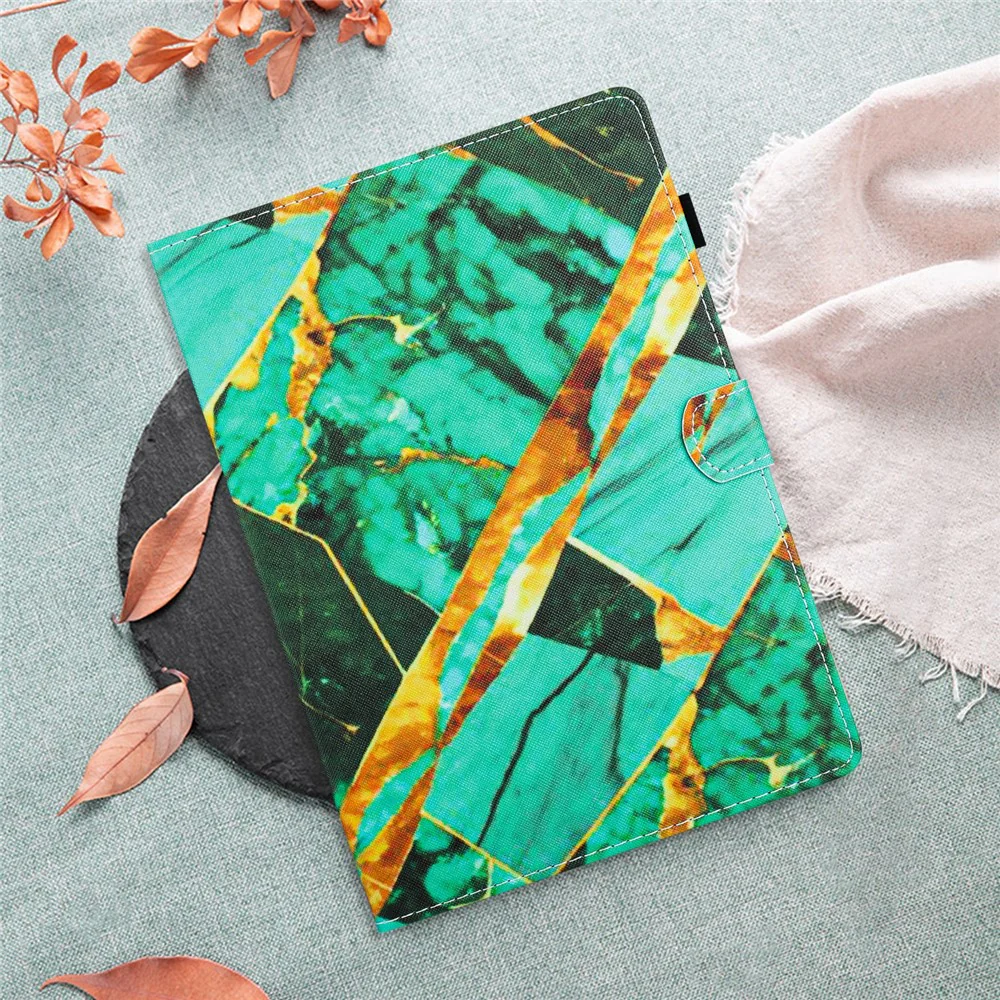 For Lenovo M10 Plus X606F Pattern Folio Cover PU Leather Stand Tablet Case - Gold+Green Marble - Image 8
