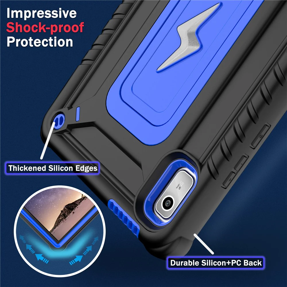 For Lenovo Nook 9 inch (2024) / Tab M9 TB-310FU TB-310FX Case Kickstand PC + Silicone Tablet Cover with Shoulder Strap - Black + Blue - Image 6