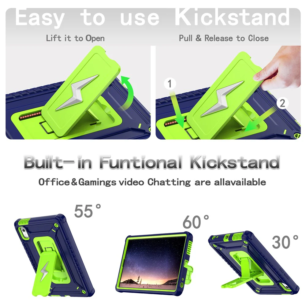 For Lenovo Nook 9 inch (2024) / Tab M9 TB-310FU TB-310FX Case Kickstand PC + Silicone Tablet Cover with Shoulder Strap - Navy Blue + Yellowgreen - Image 8