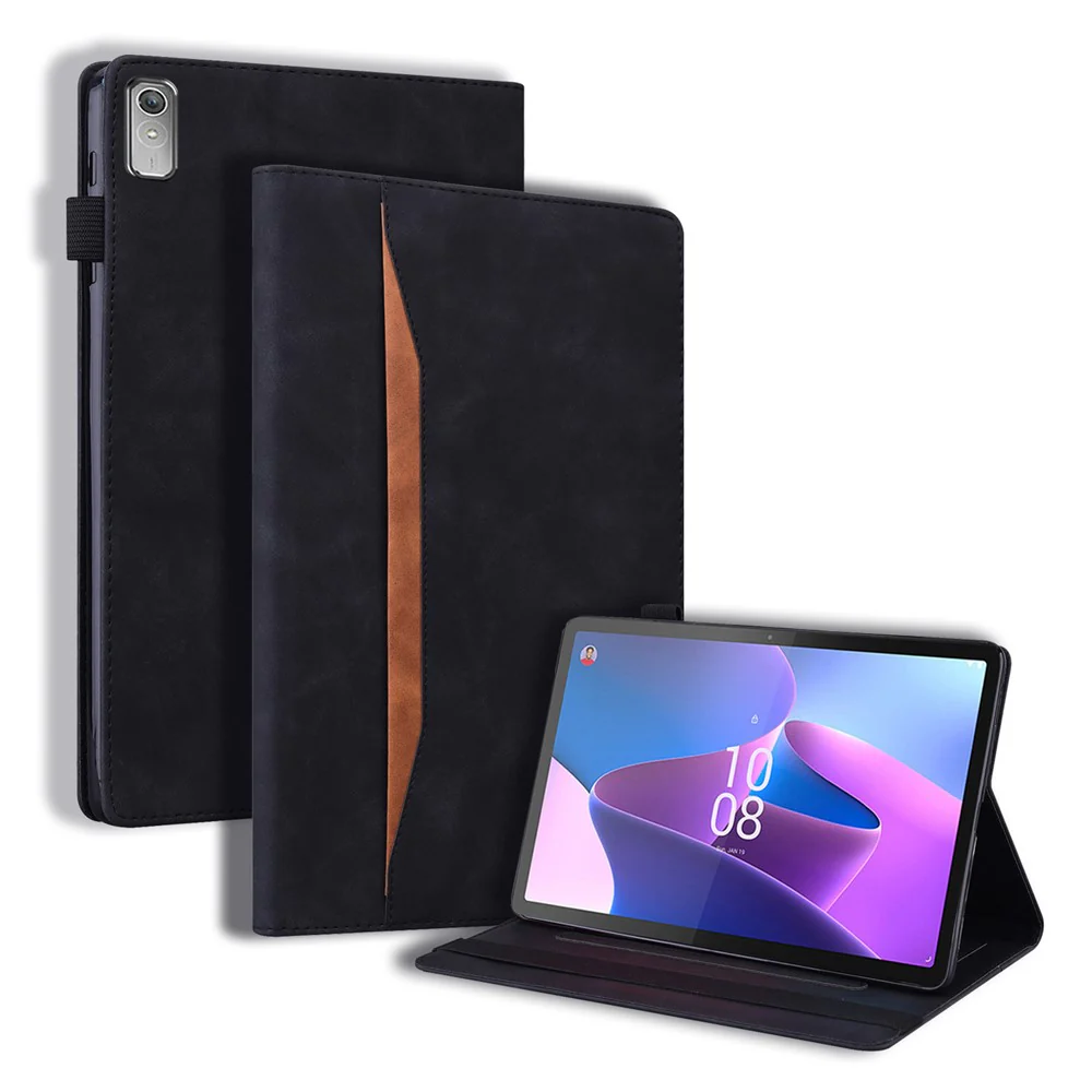 For Lenovo Pad Plus 2023 11.5-inch Business Folio Stand Wallet Case Drop-proof PU Leather Tablet Cover with Elastic Band and Pencil Holder - Black
