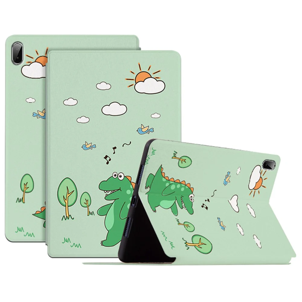 For Lenovo Pad Plus / Lenovo Tab P11 TB-J606F / Tab P11 5G Auto Wake / Sleep Case with Stand Cartoon Pattern Printed PU Leather Cover Protective Tablet Case - Walking Dinosaur