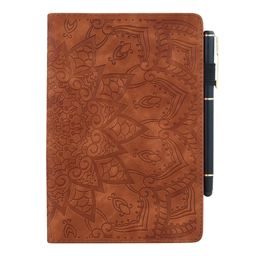 For Lenovo Pad Pro 2022 / Tab P11 Pro Gen 2 Imprinted Flower Pattern Tablet Case PU Leather Stand Card Slot Cover with Elastic Band and Pen Loop - Brown - Image 8