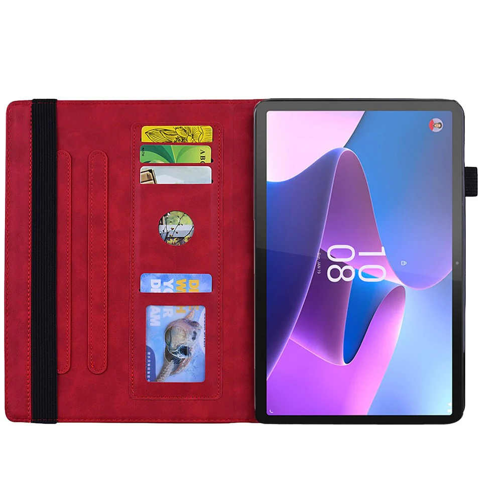 For Lenovo Pad Pro 2022 / Tab P11 Pro Gen 2 Imprinted Flower Pattern Tablet Case PU Leather Stand Card Slot Cover with Elastic Band and Pen Loop - Red - Image 2
