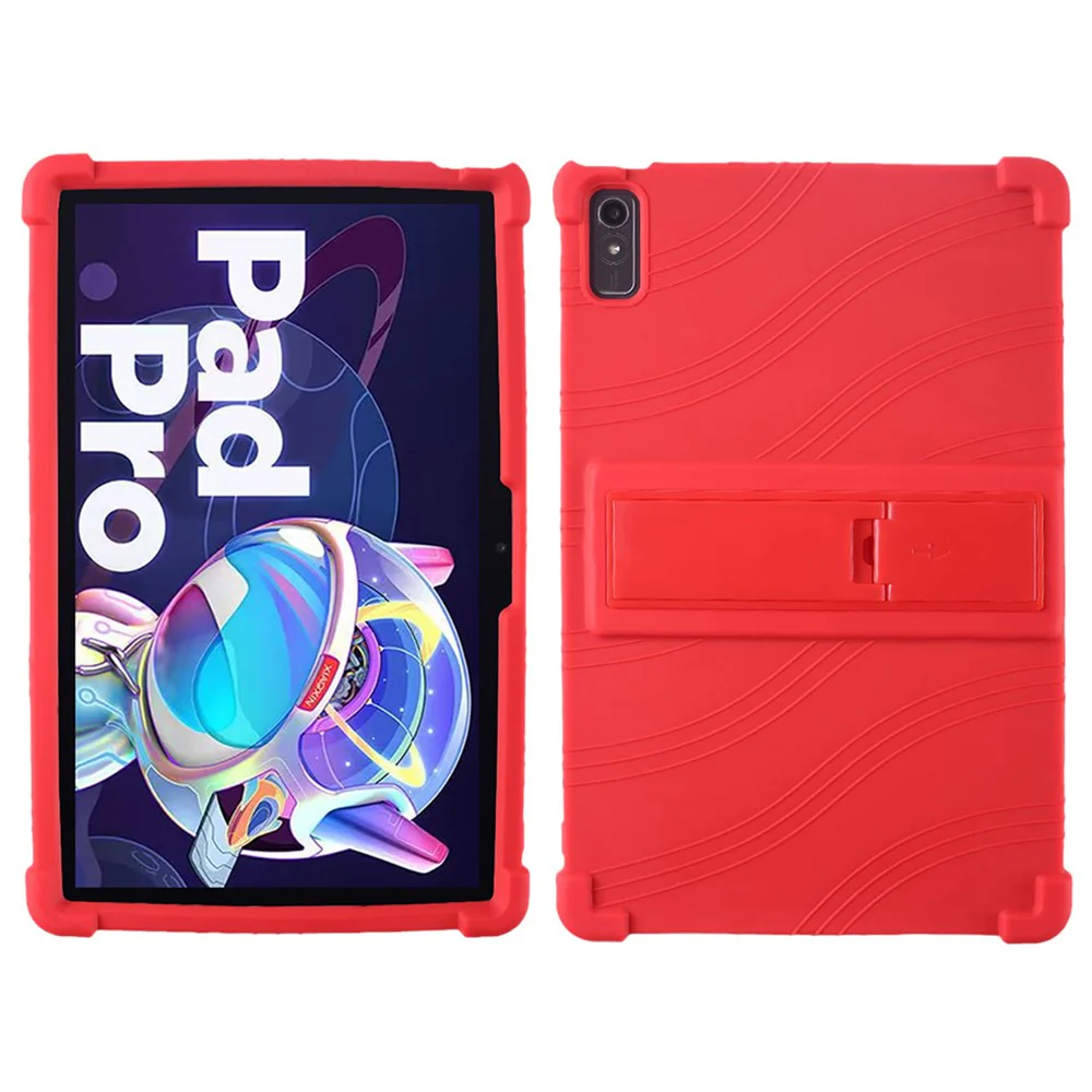 For Lenovo Pad Pro 2022 TB138FC / TB132FU Silicone Tablet Case Multi-Angle Kickstand Protective Cover - Red