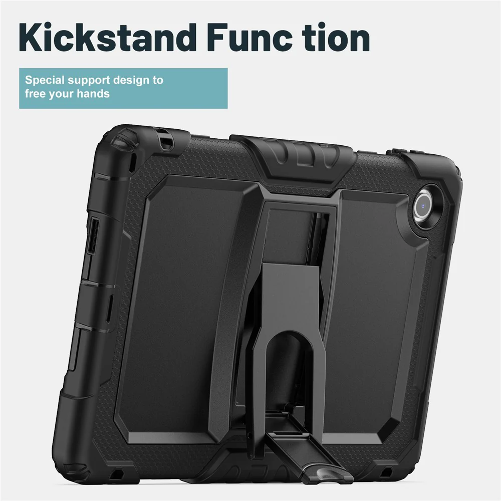 For Lenovo Tab 10.1 (2025) TB-311XU  /  Tab TB311FU Case Kickstand PC + Silicone Shockproof Tablet Cover - Black - Image 3