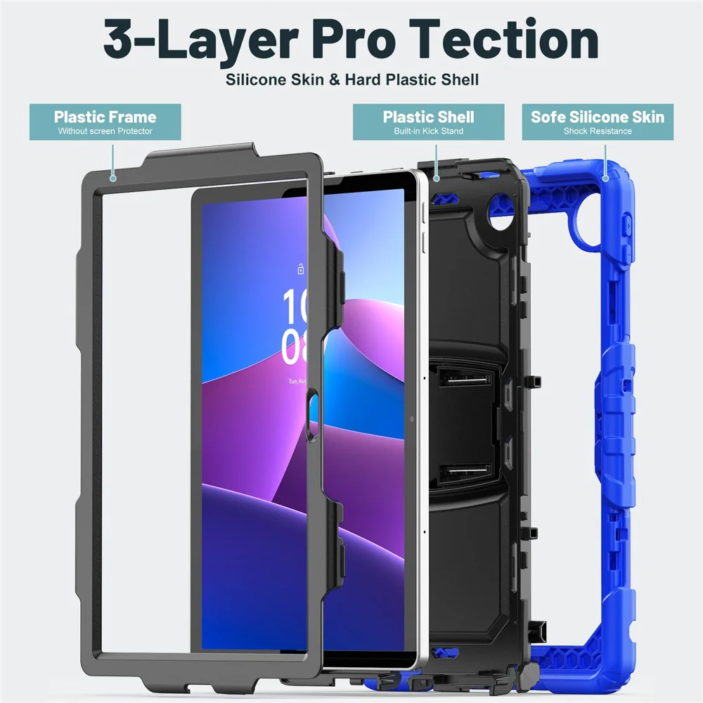 For Lenovo Tab 10.1 (2025) TB-311XU  /  Tab TB311FU Case Kickstand PC + Silicone Shockproof Tablet Cover - Dark Blue - Image 4