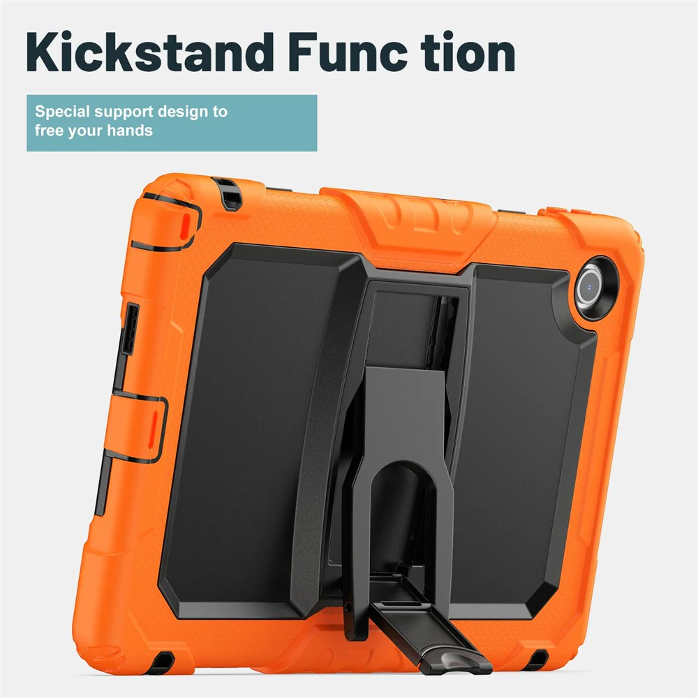 For Lenovo Tab 10.1 (2025) TB-311XU  /  Tab TB311FU Case Kickstand PC + Silicone Shockproof Tablet Cover - Orange - Image 3