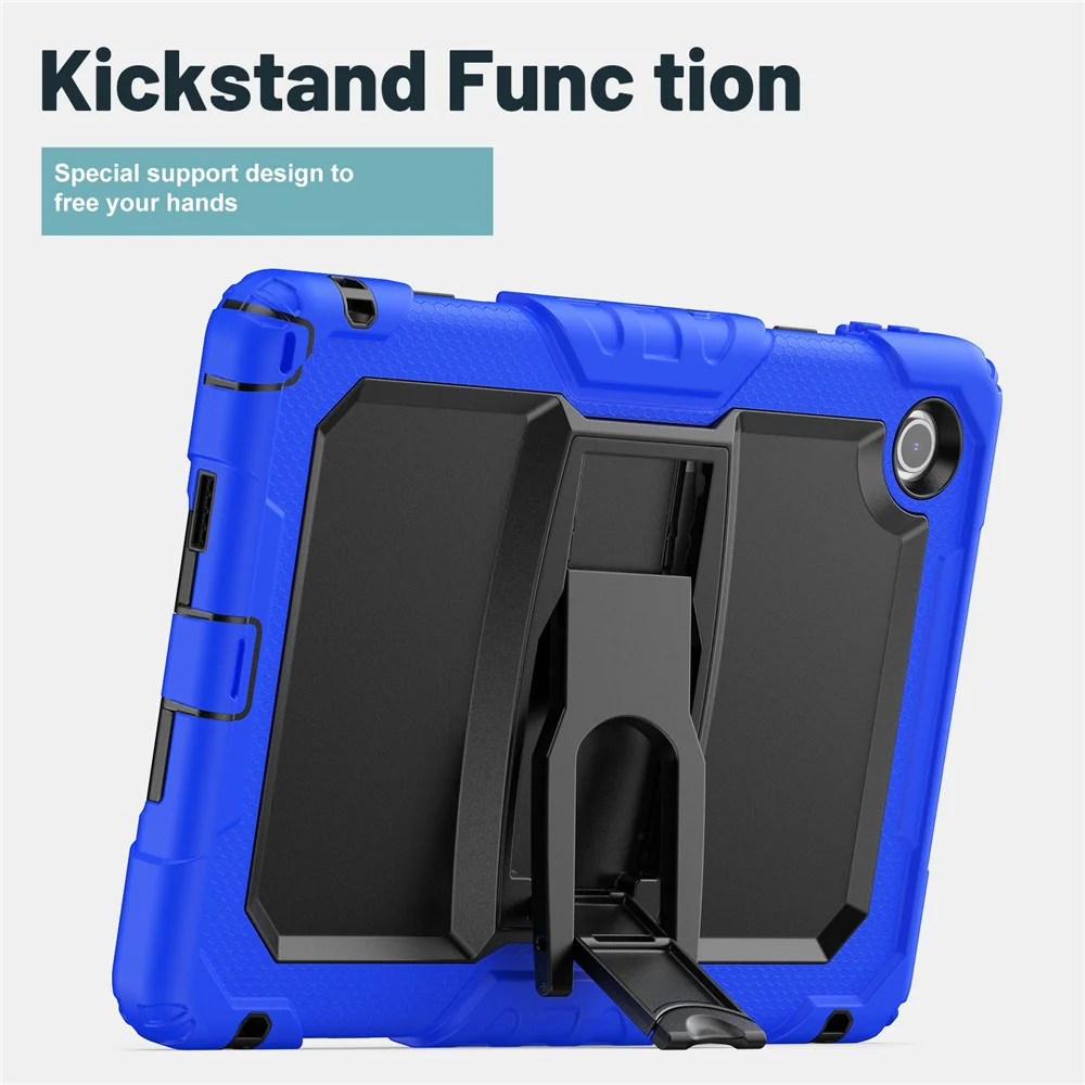 For Lenovo Tab 10.1 (2025) TB-311XU  /  Tab TB311FU Case Kickstand PC + Silicone Shockproof Tablet Cover with Shoulder Strap - Dark Blue - Image 2