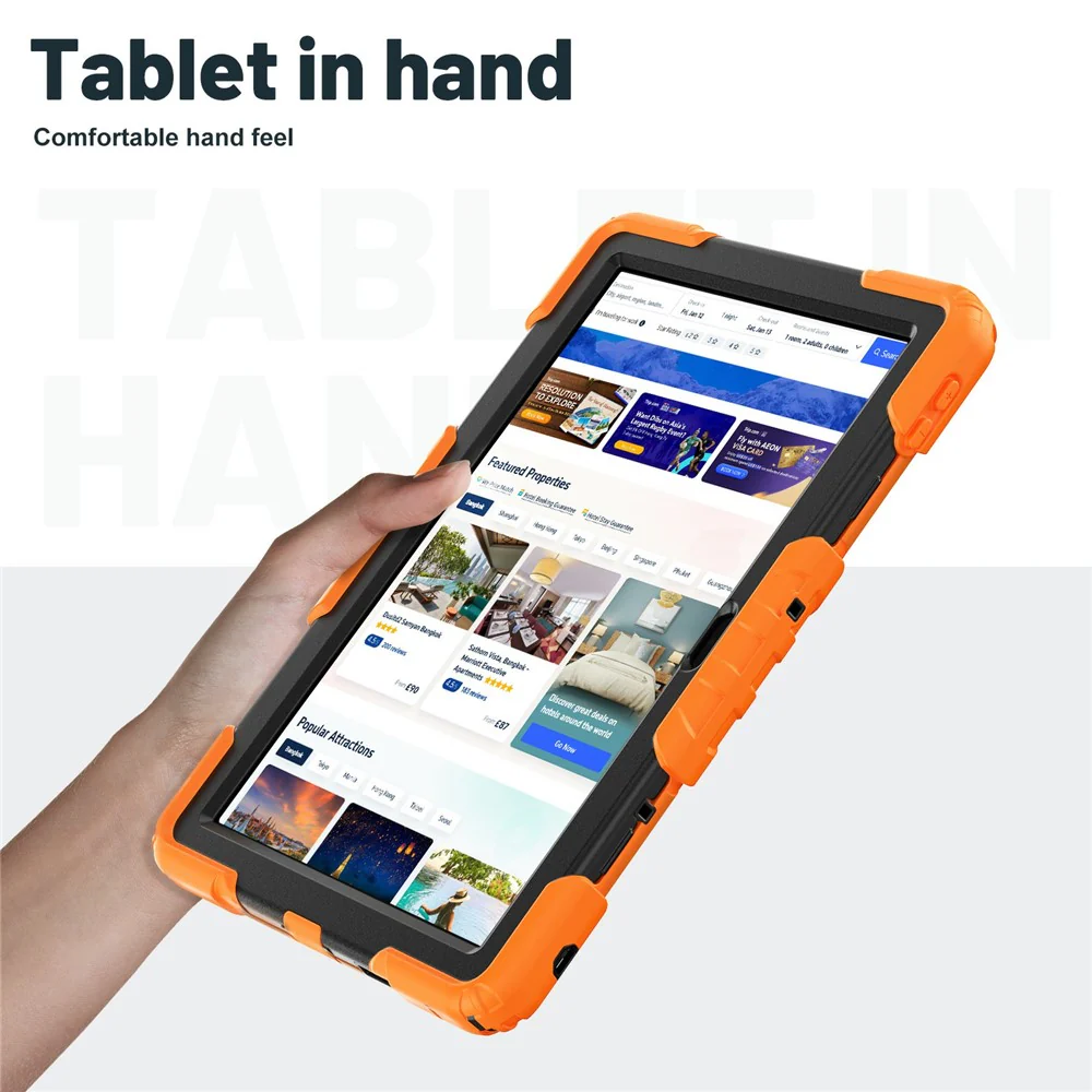 For Lenovo Tab 10.1 (2025) TB-311XU  /  Tab TB311FU Case Kickstand PC + Silicone Shockproof Tablet Cover with Shoulder Strap - Orange - Image 4