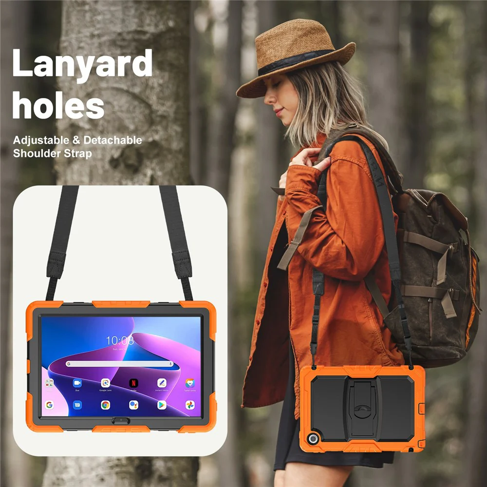 For Lenovo Tab 10.1 (2025) TB-311XU  /  Tab TB311FU Case Kickstand PC + Silicone Shockproof Tablet Cover with Shoulder Strap - Orange - Image 8