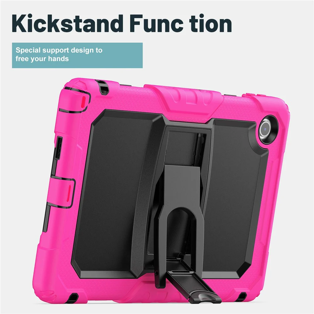 For Lenovo Tab 10.1 (2025) TB-311XU  /  Tab TB311FU Case Kickstand PC + Silicone Shockproof Tablet Cover with Shoulder Strap - Rose - Image 3