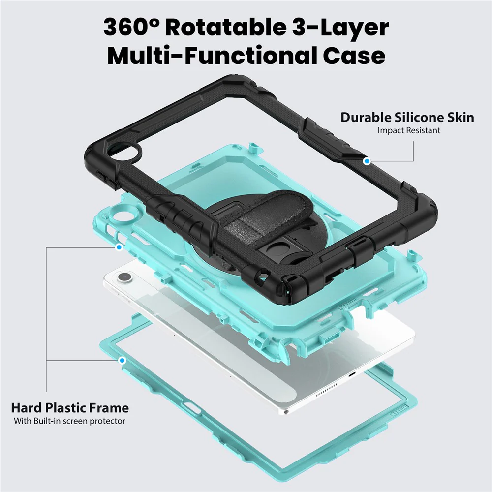 For Lenovo Tab 10.1 (2025) TB-311XU  /  Tab TB311FU Case PC + Silicone Tablet Cover with PET Anti-Scratch Film and Shoulder Strap - Black  /  Baby Blue - Image 8