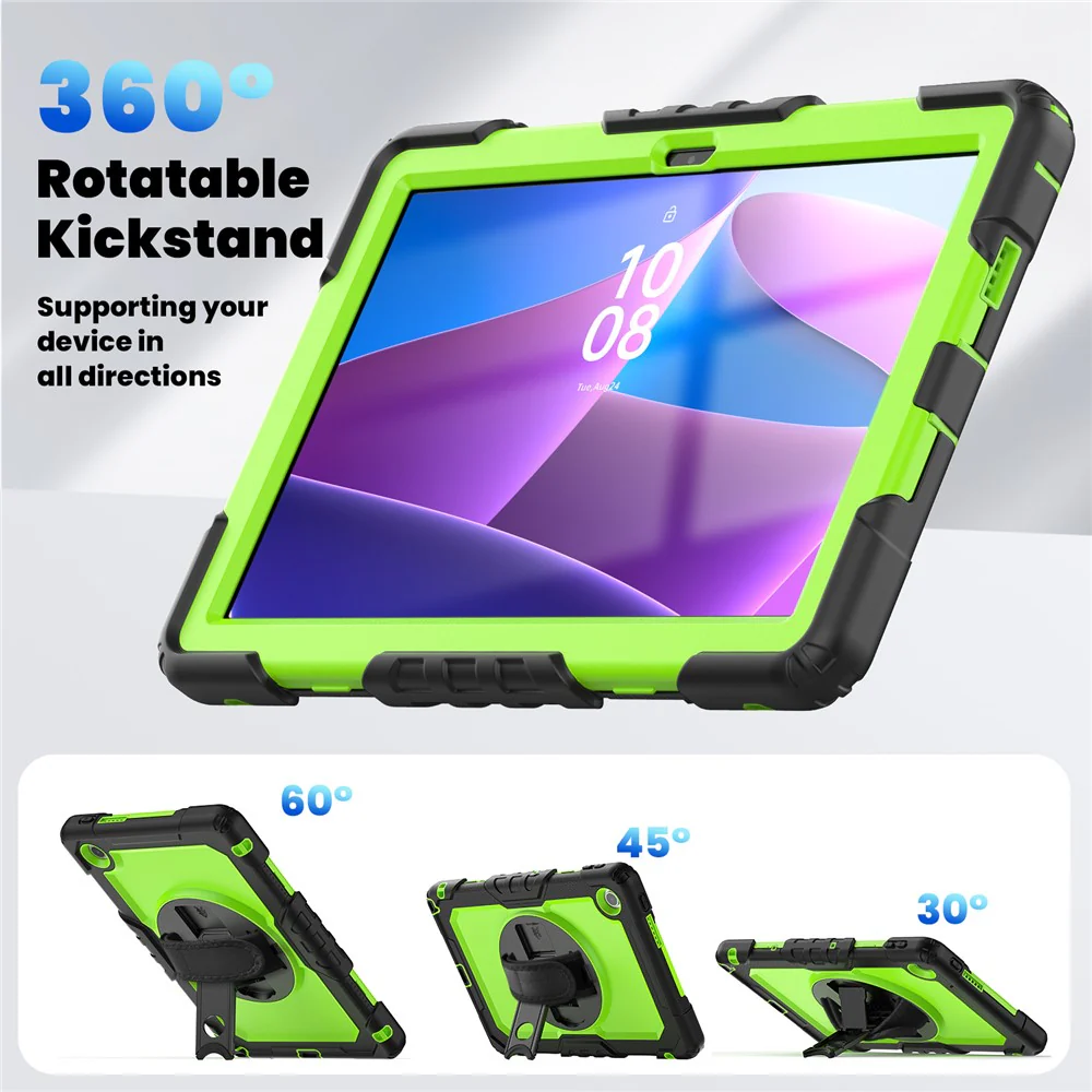 For Lenovo Tab 10.1 (2025) TB-311XU  /  Tab TB311FU Case PC + Silicone Tablet Cover with PET Anti-Scratch Film and Shoulder Strap - Black  /  Yellowgreen - Image 4