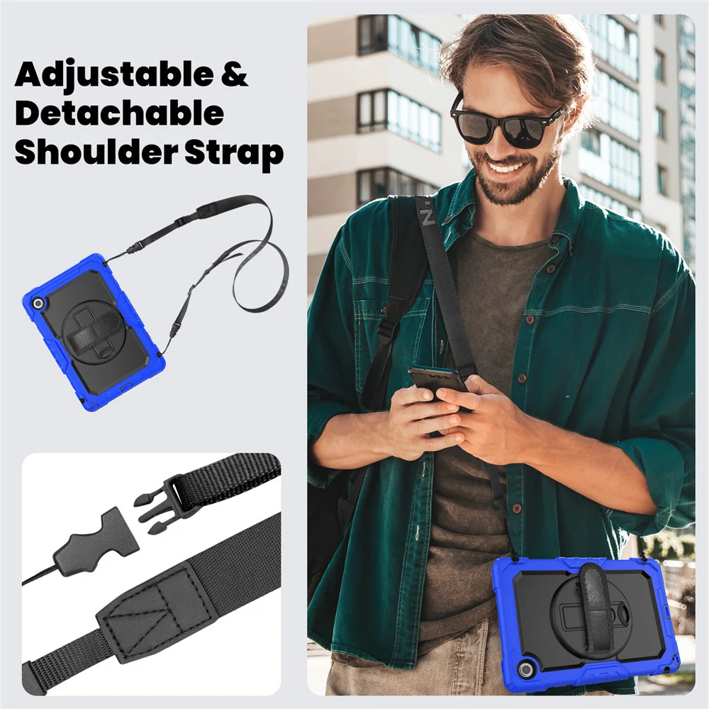 For Lenovo Tab 10.1 (2025) TB-311XU  /  Tab TB311FU Case PC + Silicone Tablet Cover with PET Anti-Scratch Film and Shoulder Strap - Dark Blue - Image 6