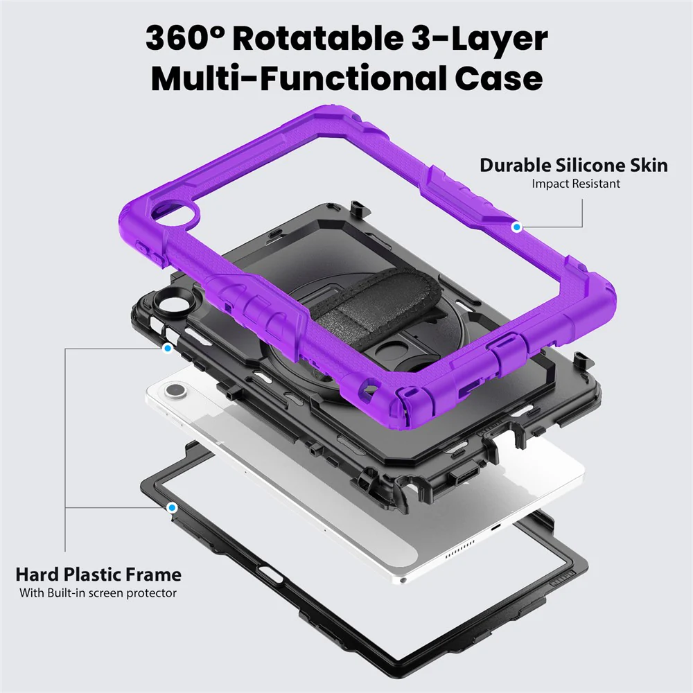 For Lenovo Tab 10.1 (2025) TB-311XU  /  Tab TB311FU Case PC + Silicone Tablet Cover with PET Anti-Scratch Film and Shoulder Strap - Purple - Image 8