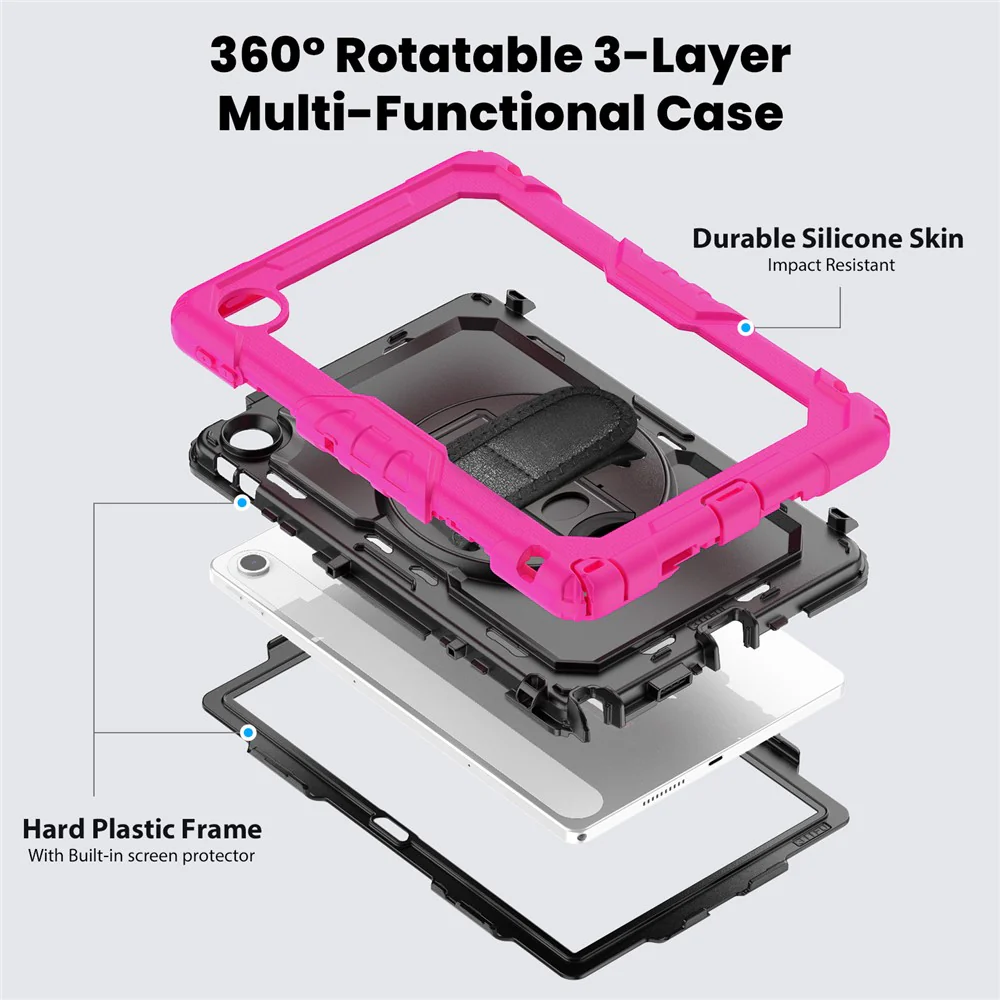 For Lenovo Tab 10.1 (2025) TB-311XU  /  Tab TB311FU Case PC + Silicone Tablet Cover with PET Anti-Scratch Film and Shoulder Strap - Rose - Image 8