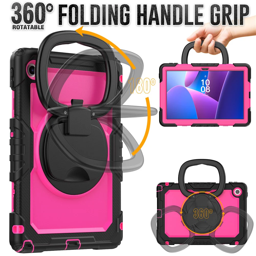 For Lenovo Tab 10.1 (2025) TB-311XU  /  Tab TB311FU Case Ring Kickstand PC + Silicone Shockproof Tablet Cover - Black  /  Rose - Image 3