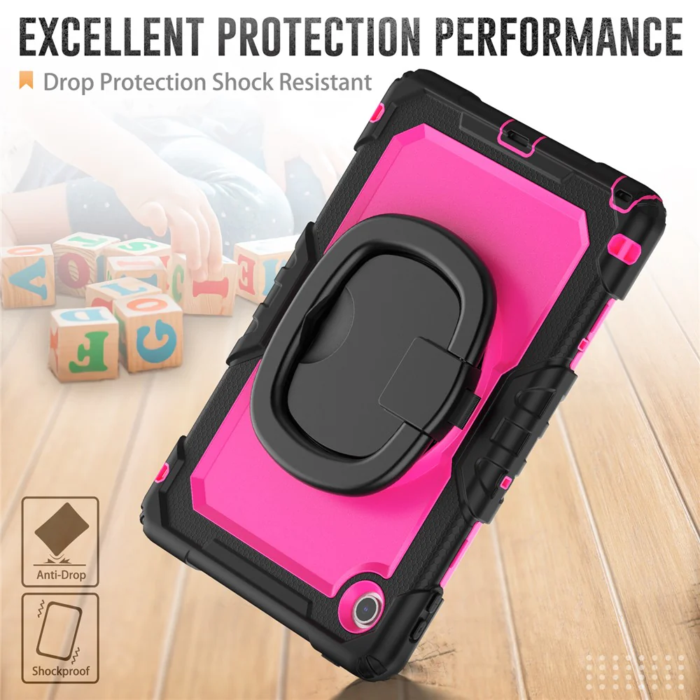 For Lenovo Tab 10.1 (2025) TB-311XU  /  Tab TB311FU Case Ring Kickstand PC + Silicone Shockproof Tablet Cover - Black  /  Rose - Image 4