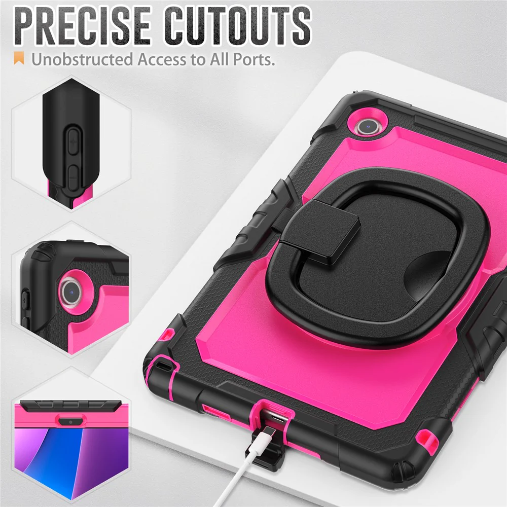 For Lenovo Tab 10.1 (2025) TB-311XU  /  Tab TB311FU Case Ring Kickstand PC + Silicone Shockproof Tablet Cover - Black  /  Rose - Image 6