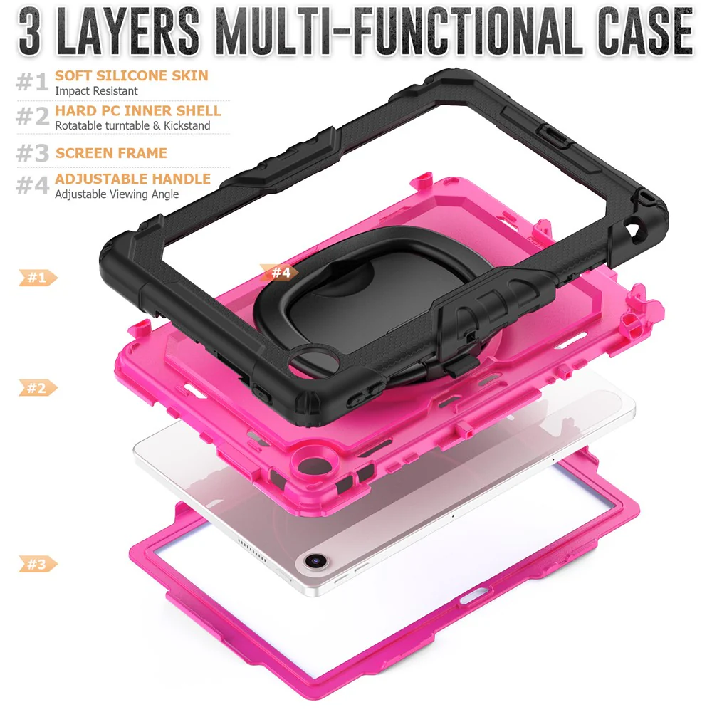 For Lenovo Tab 10.1 (2025) TB-311XU  /  Tab TB311FU Case Ring Kickstand PC + Silicone Shockproof Tablet Cover - Black  /  Rose - Image 7