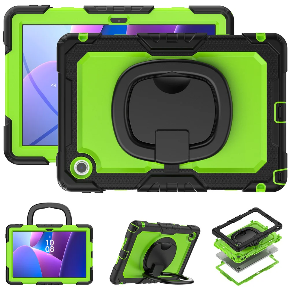 For Lenovo Tab 10.1 (2025) TB-311XU  /  Tab TB311FU Case Ring Kickstand PC + Silicone Shockproof Tablet Cover - Black  /  Yellowgreen - Image 8