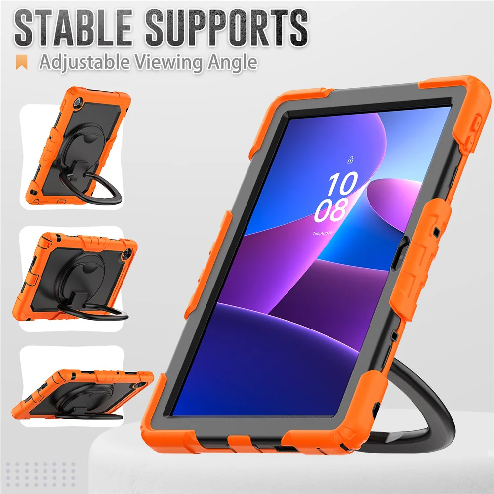 For Lenovo Tab 10.1 (2025) TB-311XU  /  Tab TB311FU Case Ring Kickstand PC + Silicone Shockproof Tablet Cover - Orange - Image 5