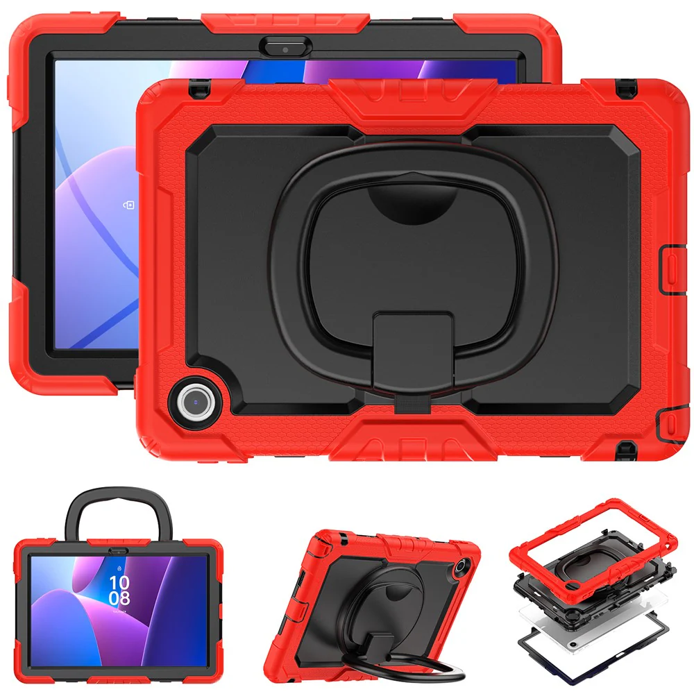 For Lenovo Tab 10.1 (2025) TB-311XU  /  Tab TB311FU Case Ring Kickstand PC + Silicone Shockproof Tablet Cover - Red - Image 8