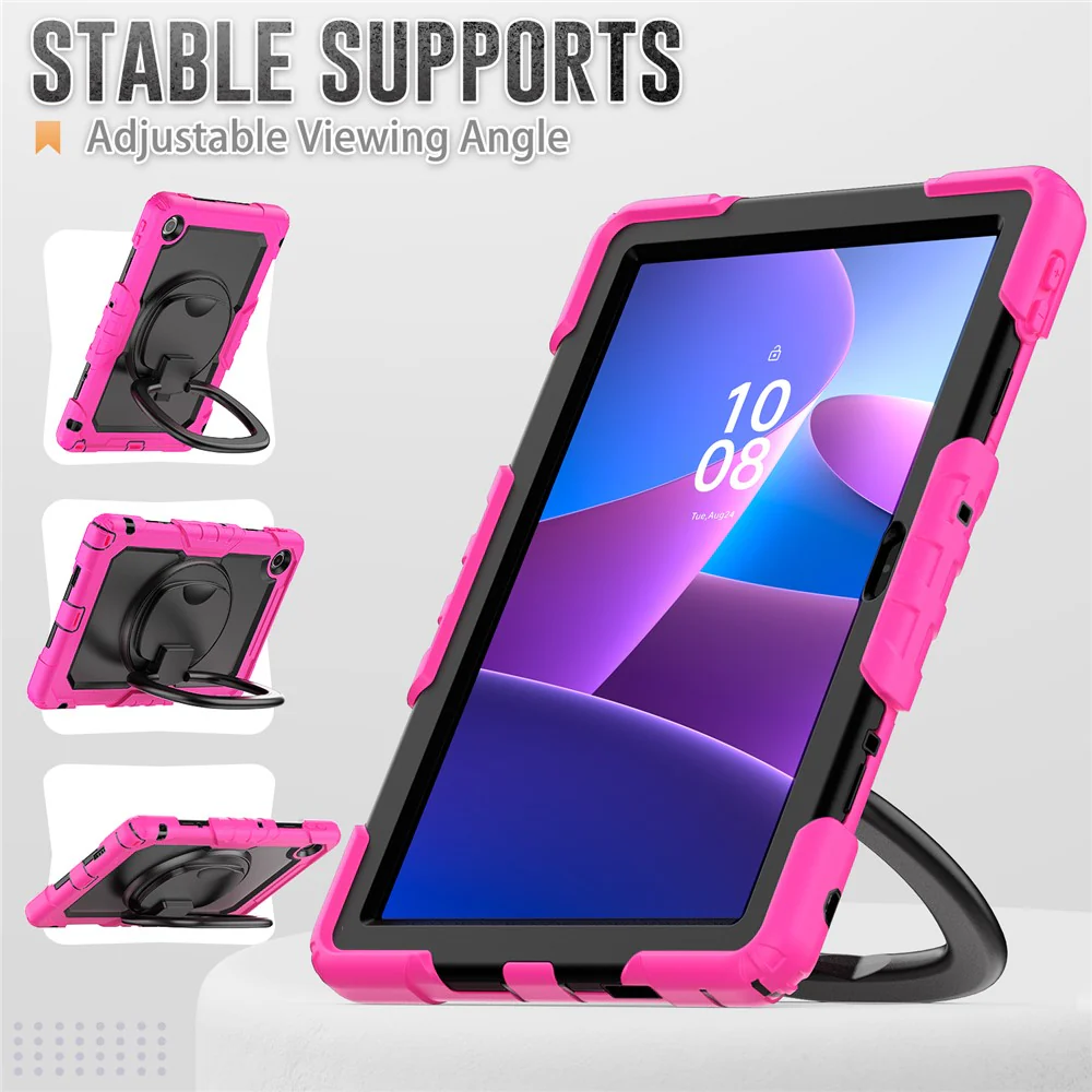 For Lenovo Tab 10.1 (2025) TB-311XU  /  Tab TB311FU Case Ring Kickstand PC + Silicone Shockproof Tablet Cover - Rose - Image 5