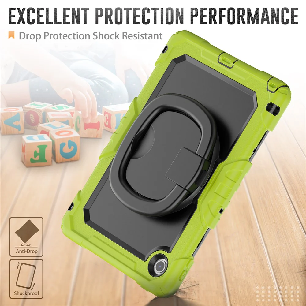 For Lenovo Tab 10.1 (2025) TB-311XU  /  Tab TB311FU Case Ring Kickstand PC + Silicone Shockproof Tablet Cover - Yellowgreen - Image 4