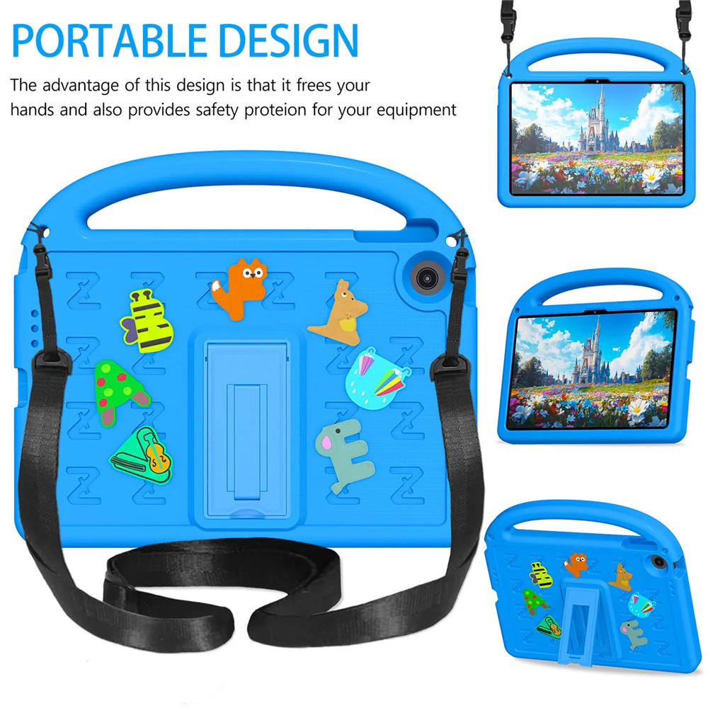 For Lenovo Tab 10.1 (2025) TB-311XU / Tab TB311FU Kickstand Case EVA + PC Tablet Protection Cover with Shoulder Strap - Blue - Image 3