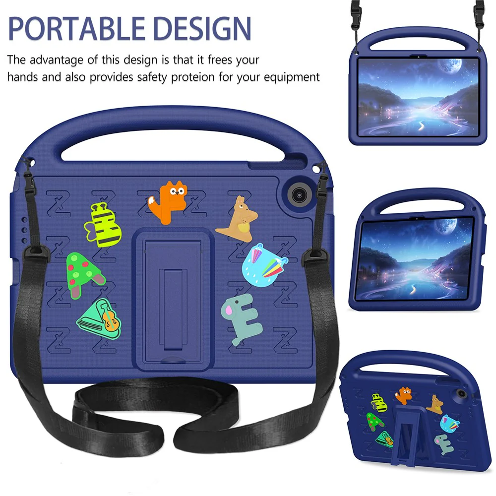 For Lenovo Tab 10.1 (2025) TB-311XU / Tab TB311FU Kickstand Case EVA + PC Tablet Protection Cover with Shoulder Strap - Navy Blue - Image 3