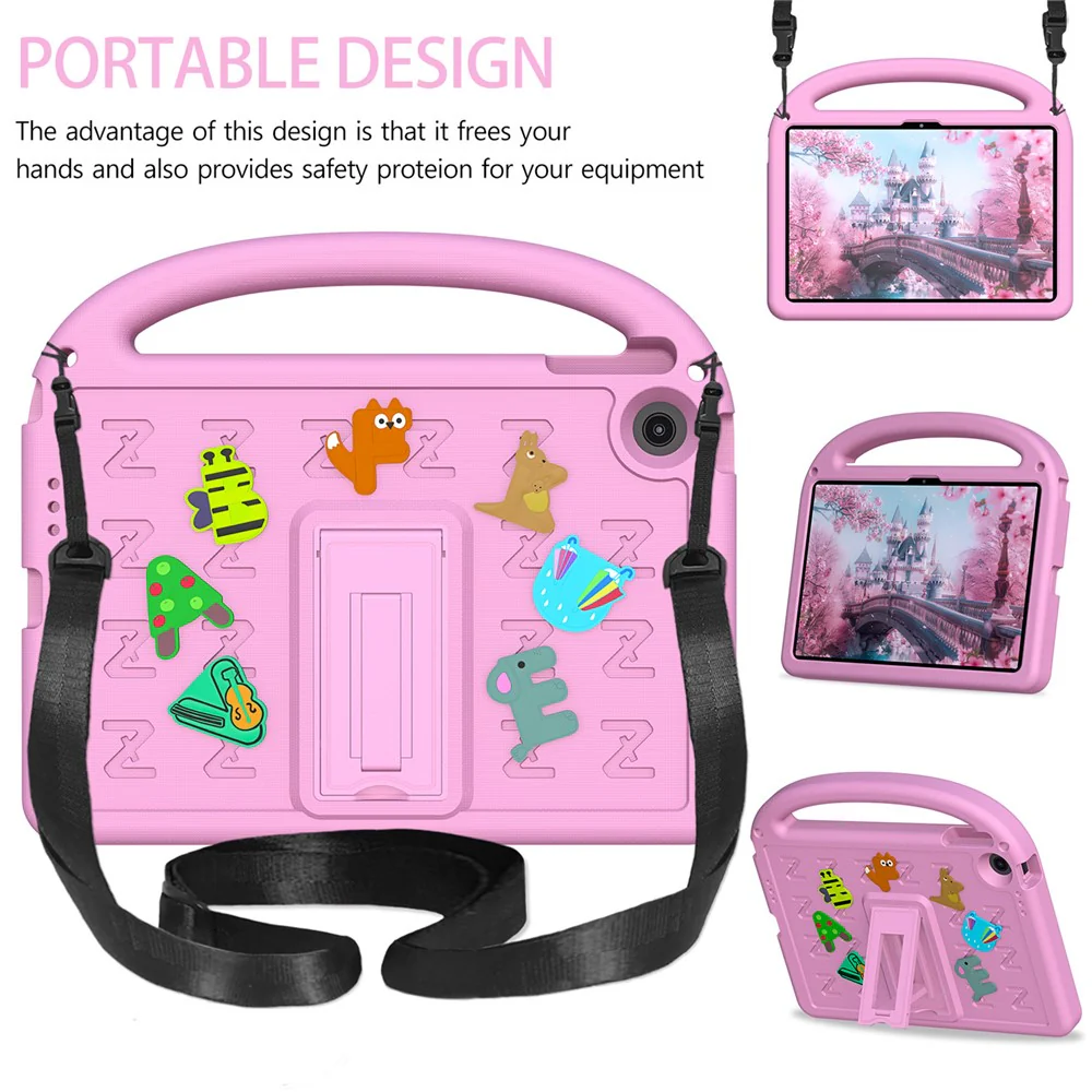 For Lenovo Tab 10.1 (2025) TB-311XU / Tab TB311FU Kickstand Case EVA + PC Tablet Protection Cover with Shoulder Strap - Pink - Image 3