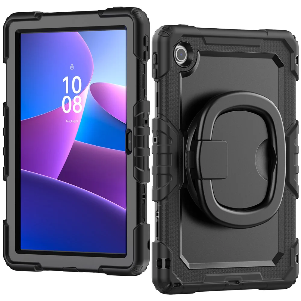 For Lenovo Tab 10.1 (2025) TB-311XU  /  Tab TB311FU Kickstand Case PC + Silicone Tablet Cover with Shoulder Strap - Black - Image 2