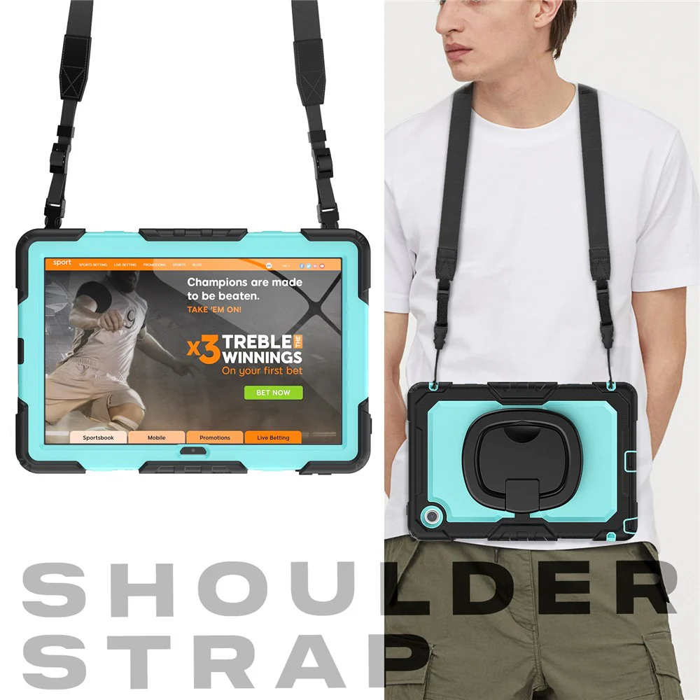 For Lenovo Tab 10.1 (2025) TB-311XU  /  Tab TB311FU Kickstand Case PC + Silicone Tablet Cover with Shoulder Strap - Black  /  Baby Blue - Image 3