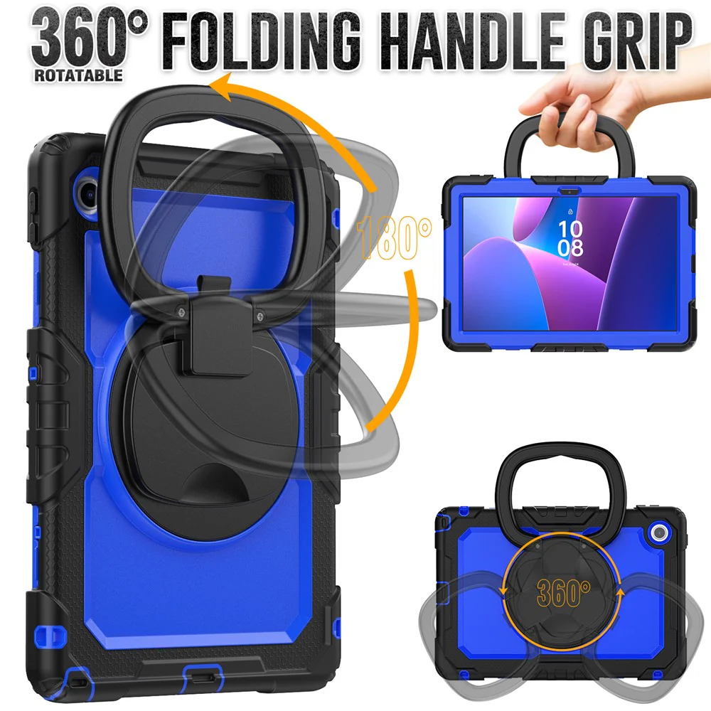For Lenovo Tab 10.1 (2025) TB-311XU  /  Tab TB311FU Kickstand Case PC + Silicone Tablet Cover with Shoulder Strap - Black  /  Dark Blue - Image 4