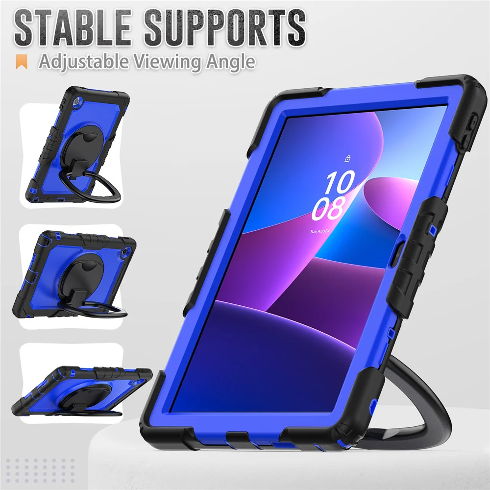 For Lenovo Tab 10.1 (2025) TB-311XU  /  Tab TB311FU Kickstand Case PC + Silicone Tablet Cover with Shoulder Strap - Black  /  Dark Blue - Image 6